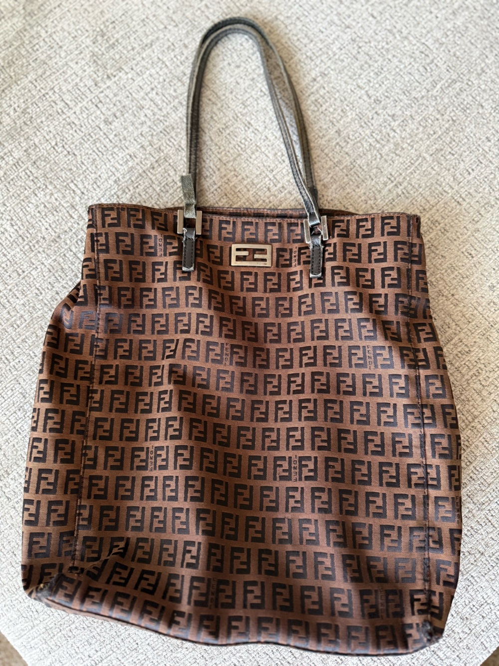 Fendi Brown and Black Zucchino Canvas Tote